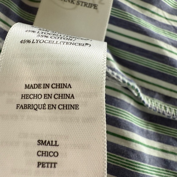 Rails Janae Bank Stripe Buttoned Blouse with balloon sleeves sz S Blue white - Picture 9 of 9